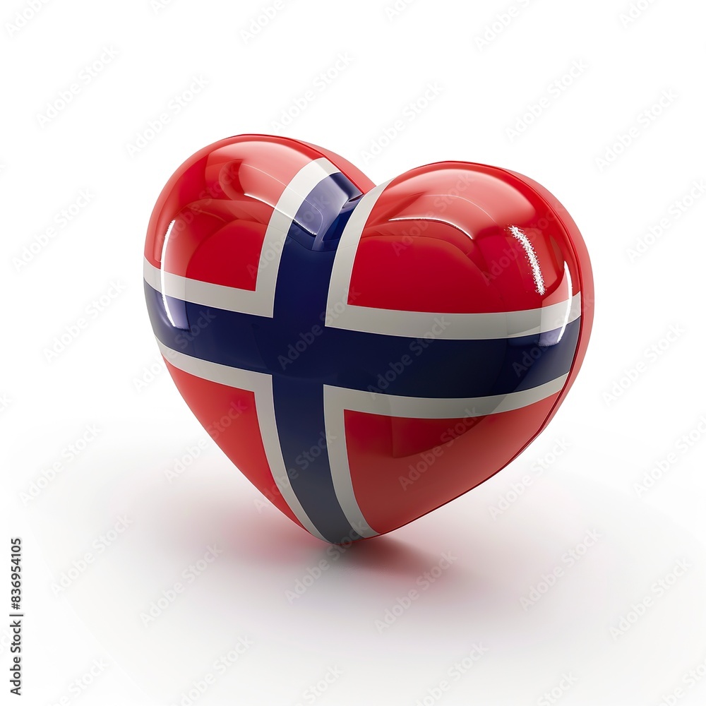 3d heart with the Norway flag on it, white background 3d heart with the Norway flag on it, white background