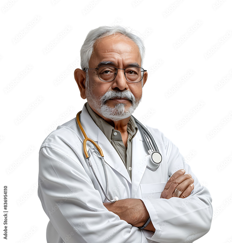 An old Pakistani male doctor on isolated transparent background An old Pakistani male doctor on isolated transparent background