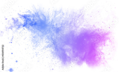 Purple and blue nebula with space dust and stars with a transparent background