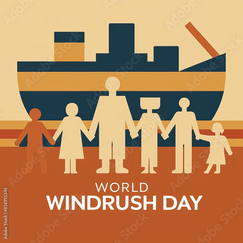 Windrush Day, illustration, Windrush Day poster, happy Windrush Day, social media poster, post, banner, poster, June 22, Windrush, flag, ship,    photo