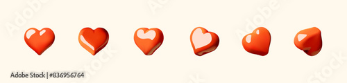 3D glossy hearts in different views. Heart sign. photo