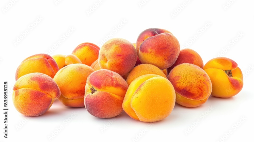 A high-resolution photo of a bunch of ripe apricots, isolated on a white background with clipping path A high-resolution photo of a bunch of ripe apricots, isolated on a white background with clipping path