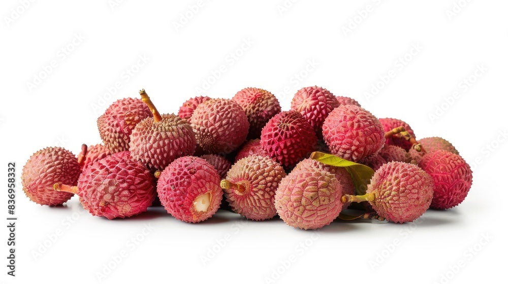 A high-resolution photo of a bunch of fresh lychees, isolated on a white background with clipping path A high-resolution photo of a bunch of fresh lychees, isolated on a white background with clipping path
