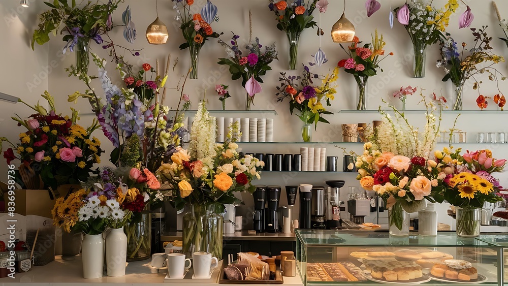 Fototapeta premium Flowers that are decorated in the coffee cafe