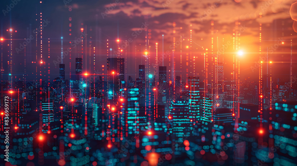 Digital concept of smart city with interconnected wireless devices