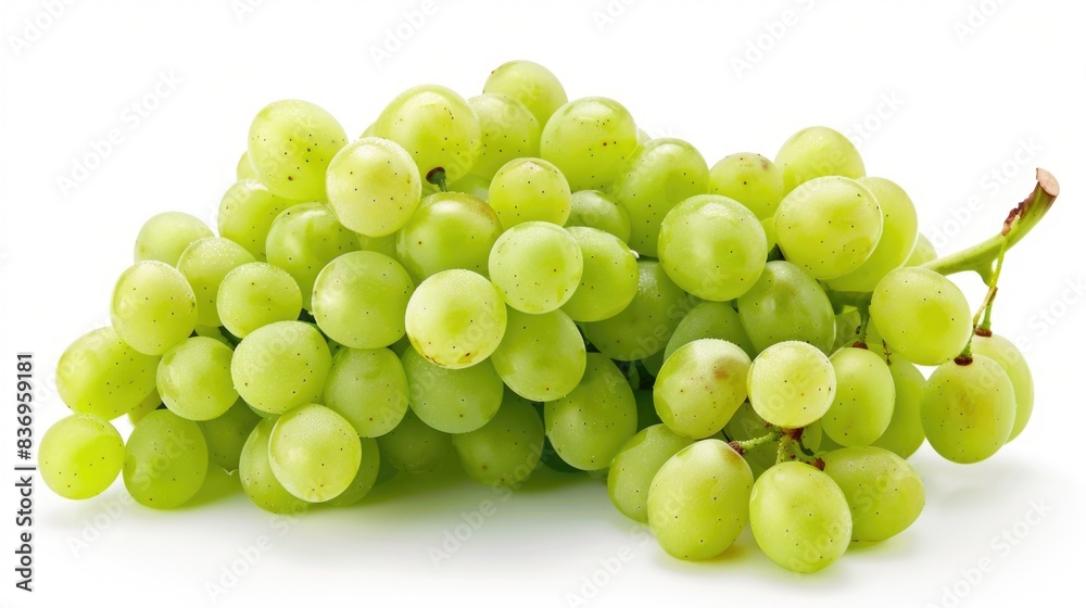 A detailed high-resolution image of a bunch of green grapes, isolated on a white background with clipping path A detailed high-resolution image of a bunch of green grapes, isolated on a white background with clipping path