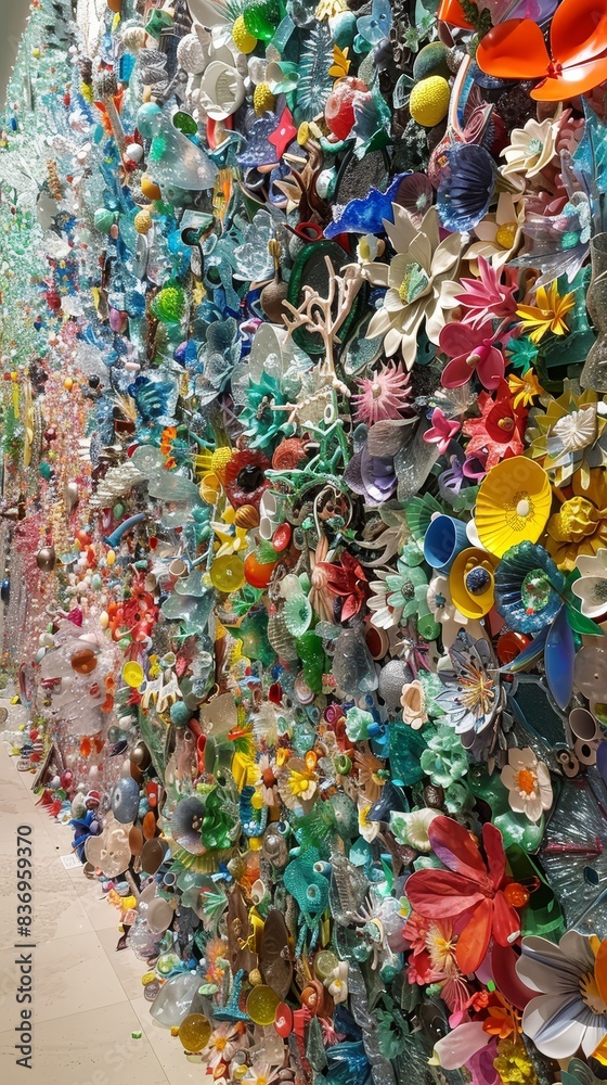 An artistic installation made entirely from recycled materials generated by AI An artistic installation made entirely from recycled materials generated by AI