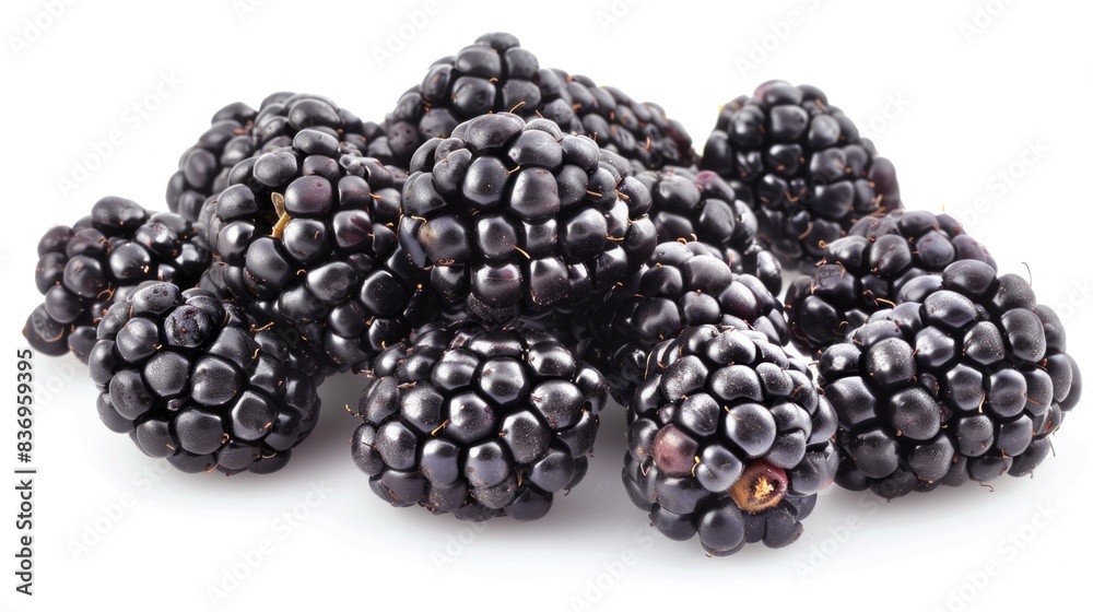 A high-resolution photo of fresh blackberries, isolated on a white background with clipping path A high-resolution photo of fresh blackberries, isolated on a white background with clipping path