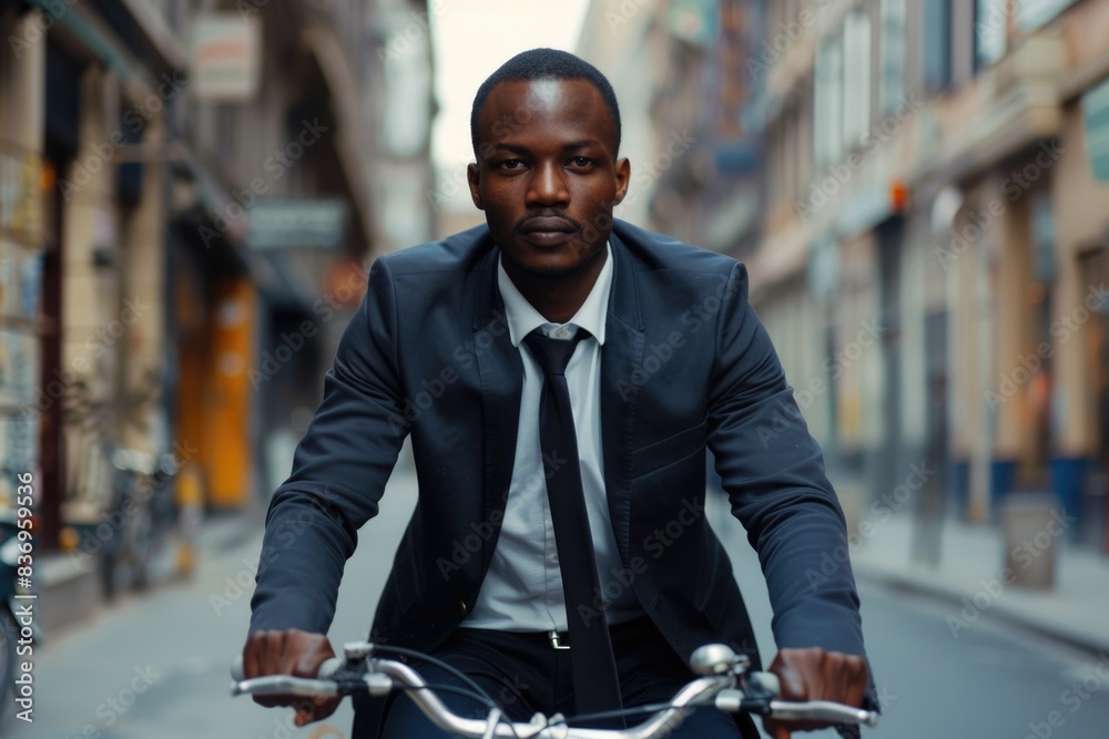 Men Biking: Handsome Young African Man Cycling to Work on Early Morning Commute Men Biking: Handsome Young African Man Cycling to Work on Early Morning Commute