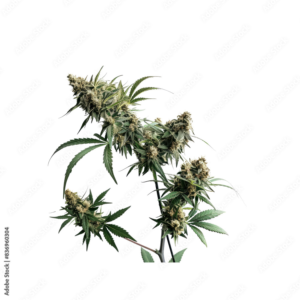 Against The Purity Of White, A Cannabis Plant Blooms, Its Delicate Flowers A Testament To Nature'S Beauty Against The Purity Of White, A Cannabis Plant Blooms, Its Delicate Flowers A Testament To Nature'S Beauty