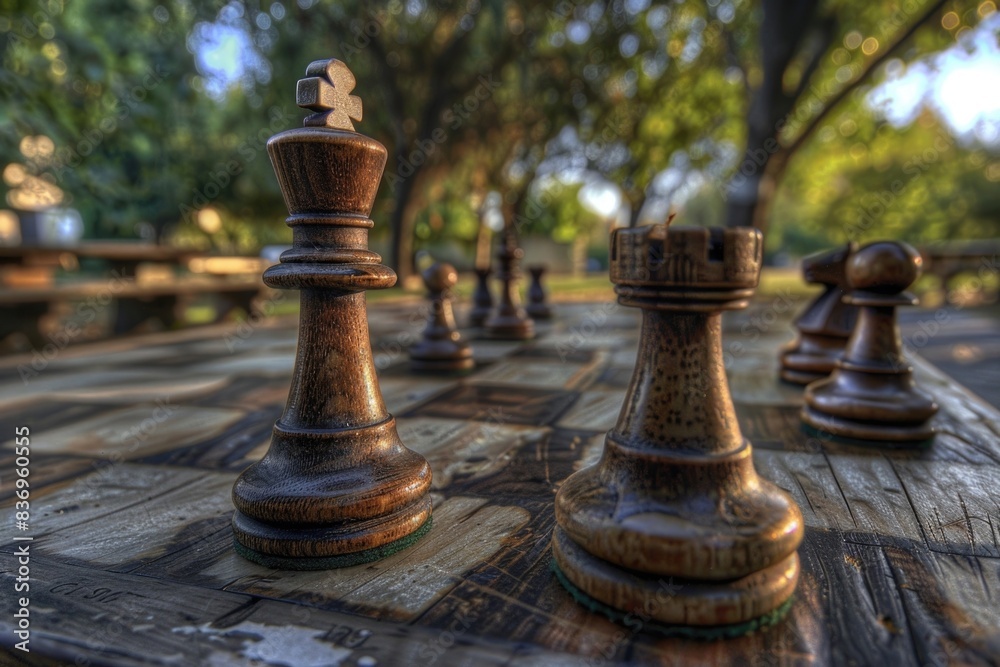 A close up shot of a wooden chess board with pieces in place, great for business or financial concepts A close up shot of a wooden chess board with pieces in place, great for business or financial concepts