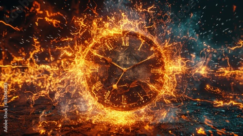 An image of a countdown clock ticking away, surrounded by electrifying sparks and bursts of energy.
