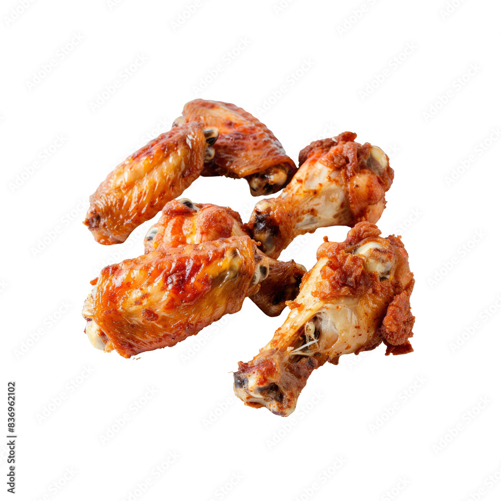 Crispy Chicken Wings, Isolated On A White Background, Ready To Be Enjoyed Crispy Chicken Wings, Isolated On A White Background, Ready To Be Enjoyed