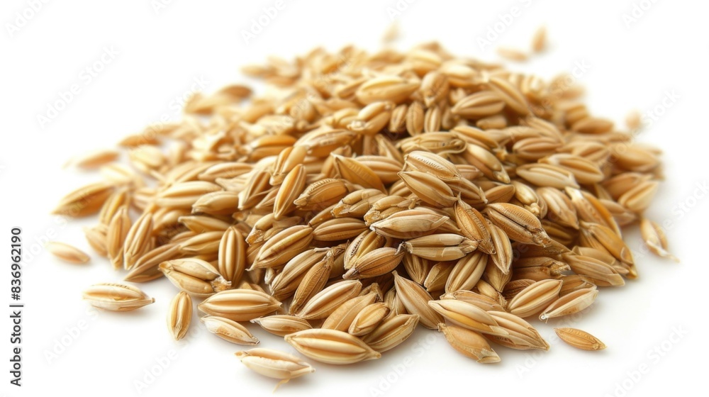 Malt Barley. Pile of Barley Seeds on White Background, Isolated Grain for Agriculture and Food Concept Malt Barley. Pile of Barley Seeds on White Background, Isolated Grain for Agriculture and Food Concept