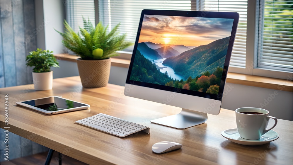 Fototapeta premium desk with laptop