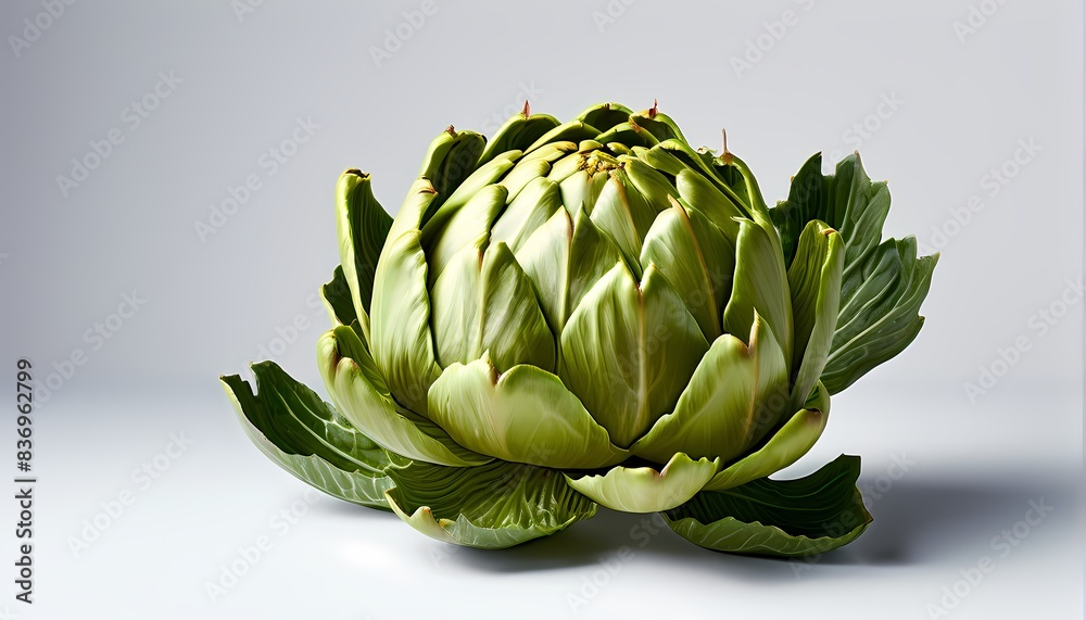 Fototapeta premium Artichoke in pristine condition fully intact poised against a stark white backdrop, AI generated