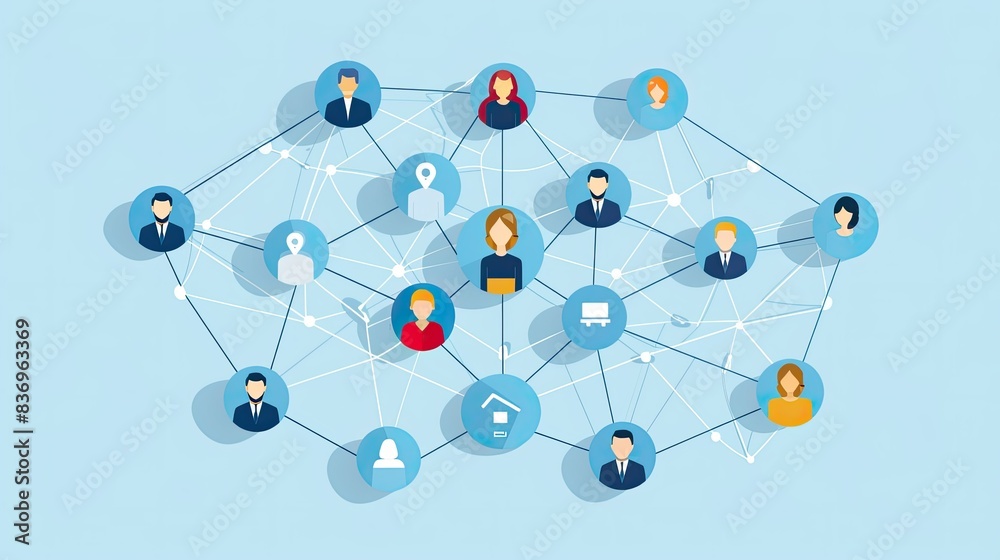 Design an illustration that visualizes the expansion of a business network Design an illustration that visualizes the expansion of a business network