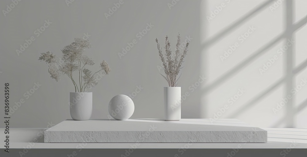 Minimalistic white blank page with a 3D mockup Minimalistic white blank page with a 3D mockup