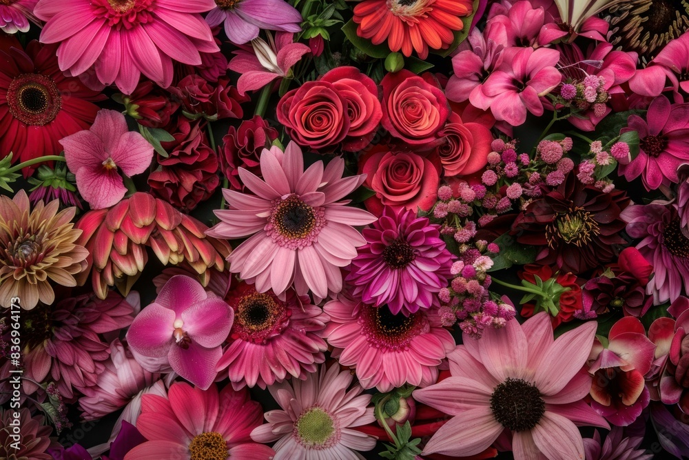 Vibrant selection of various blooming flowers creating a beautiful pattern Vibrant selection of various blooming flowers creating a beautiful pattern