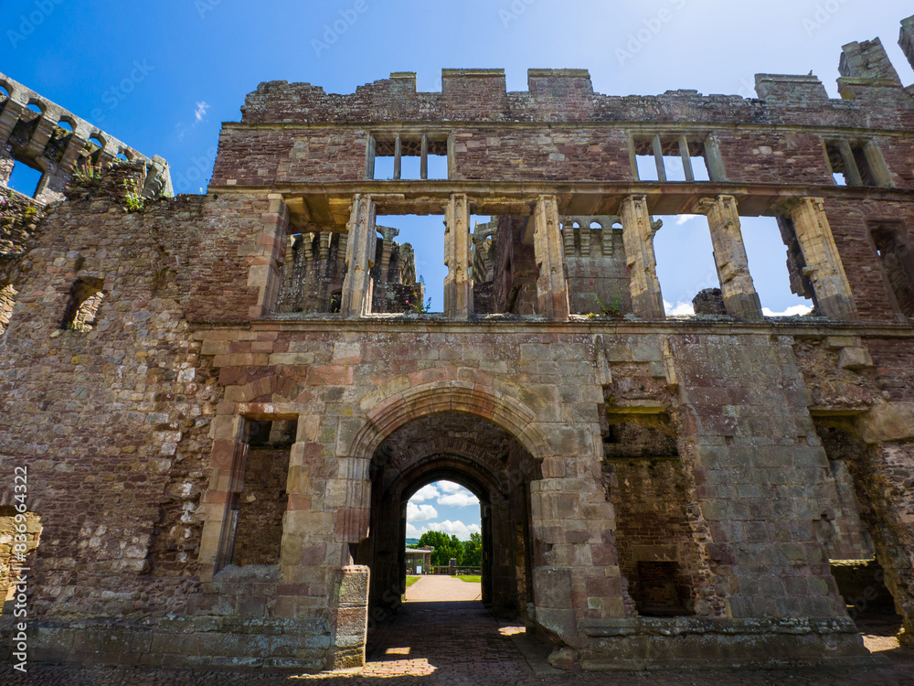 Gatehouse of Raglan Castle viewed from courtyard (Wales, United Kingdom) Gatehouse of Raglan Castle viewed from courtyard (Wales, United Kingdom)