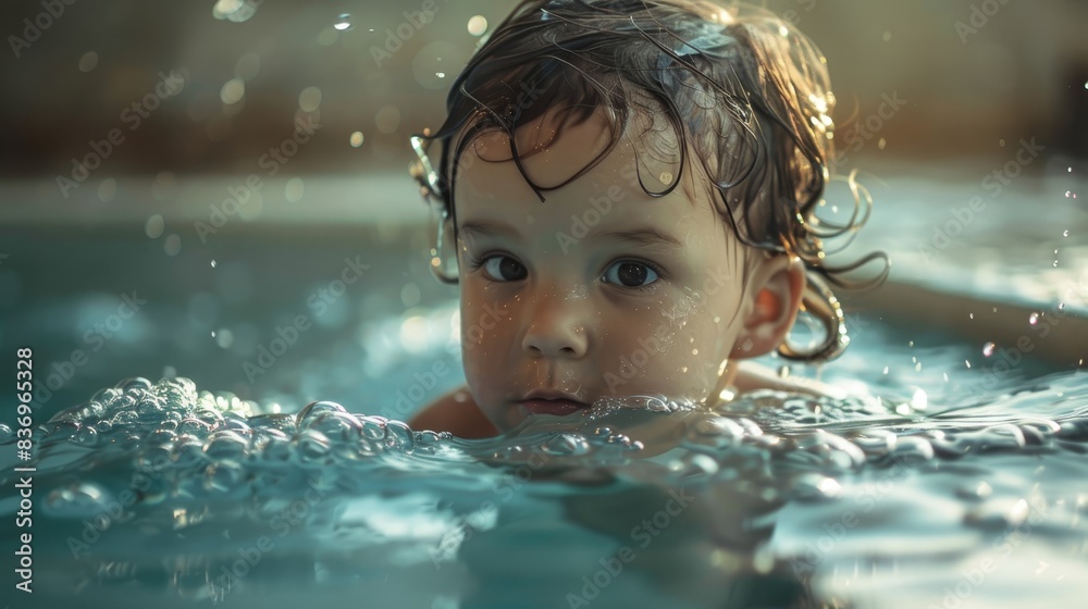 Beating Aquaphobia: Young Child Fearlessly Diving into Pool - Conceptual Image of Overcoming Fear of Water in Photography Style Beating Aquaphobia: Young Child Fearlessly Diving into Pool - Conceptual Image of Overcoming Fear of Water in Photography Style