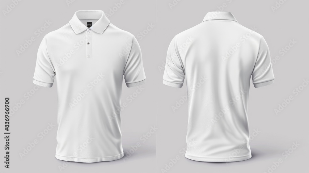 A plain white polo shirt template with no embroidery or logos A plain white polo shirt template with no embroidery or logos
