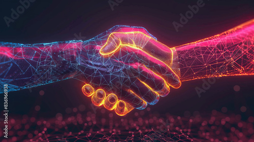 AI Digital hands doing handshake. Concept of deal AI. Artificial Intelligence With technology