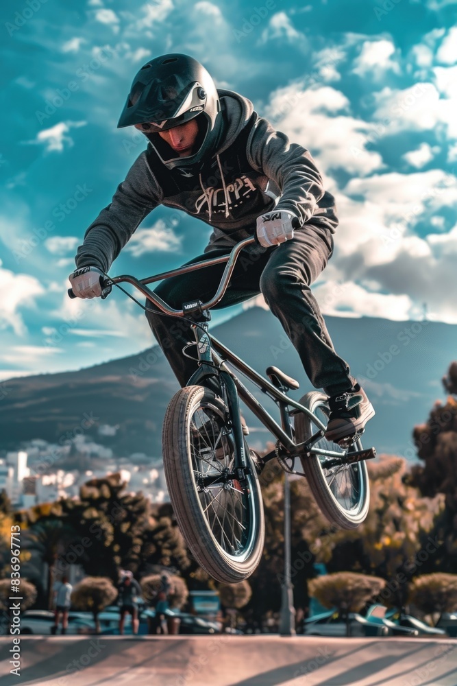 Obraz premium A person pedaling a bicycle up an inclined surface