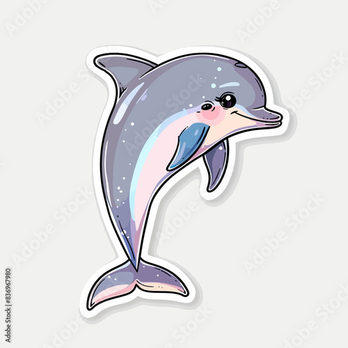 Cute cartoon dolphin sticker with pink blush vector art