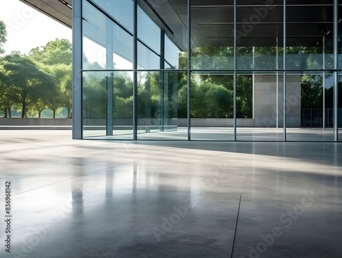 Horizontal View of Minimalist Modern Glass and Steel Building Exterior