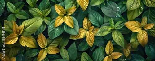 Wallpaper Mural Vibrant green and yellow foliage, captured in close-up, displaying natural beauty and lush greenery, perfect for nature backgrounds. Torontodigital.ca