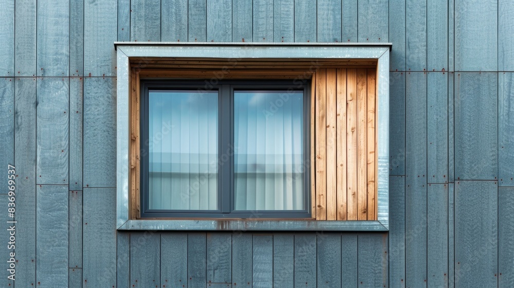 A window with a wooden frame on a building A window with a wooden frame on a building