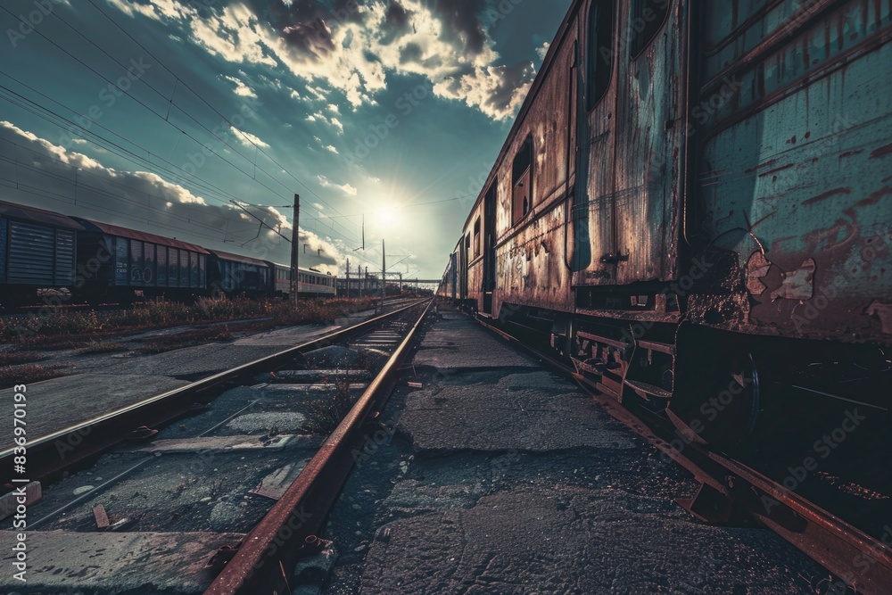 Obraz premium Train on Train Yard Tracks