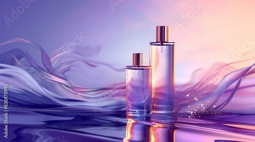 A bottle of perfume for maock up with a purple background, Generative AI illustrations. 