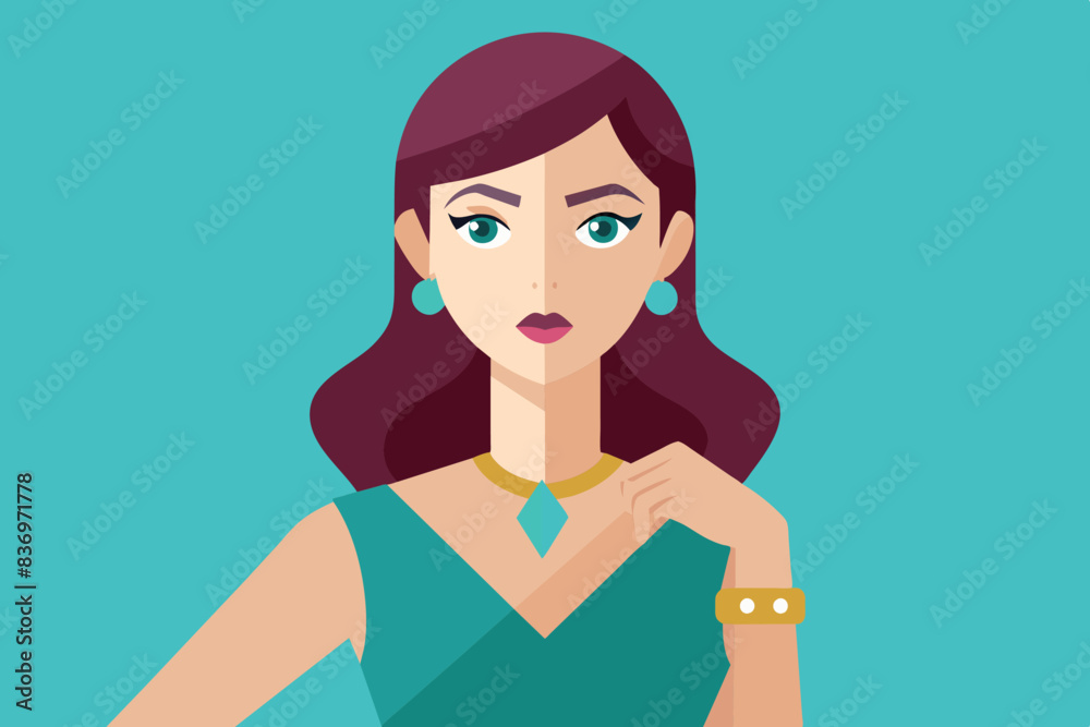 a girl with darkened facial features on a background of purple color. Jewelry is worn on the wrist of the neck, and ears a girl with darkened facial features on a background of purple color. Jewelry is worn on the wrist of the neck, and ears