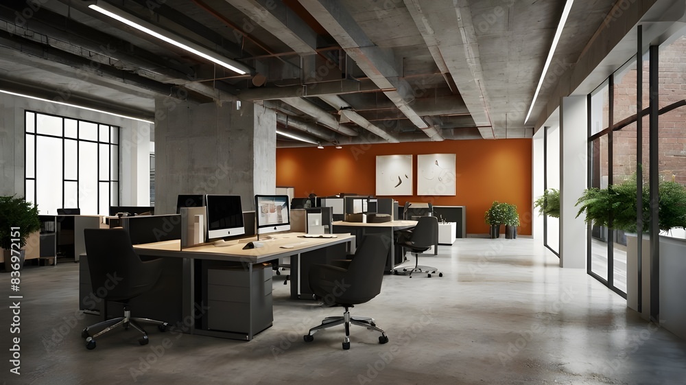 Render of working space office interior Render of working space office interior