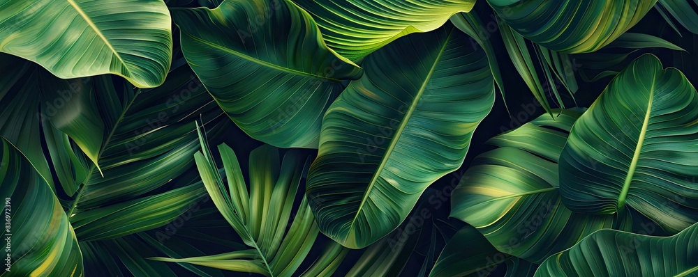 custom made wallpaper toronto digitalLush green tropical leaves in a seamless pattern, perfect for natural backgrounds, wall art, or textile design.