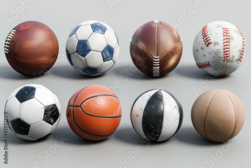 Collection of different sports balls from various games and activities  great for use in editorials or advertising