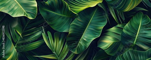 Wallpaper Mural Lush green tropical leaves in a seamless pattern, perfect for natural backgrounds, wall art, or textile design. Torontodigital.ca