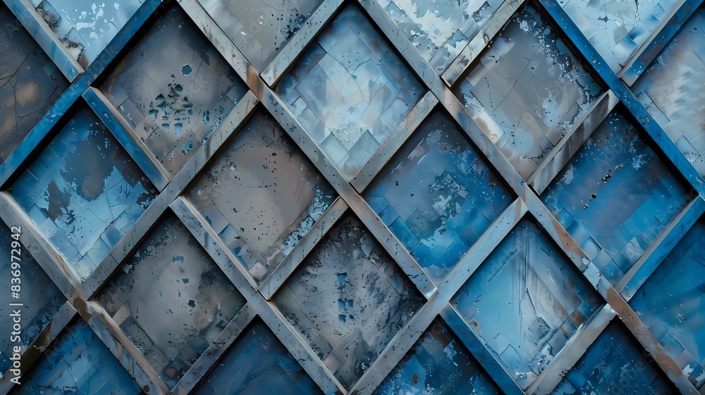 A blue and gray tones geometric flat pattern diamond-shaped cells wall, Generative AI illustrations. A blue and gray tones geometric flat pattern diamond-shaped cells wall, Generative AI illustrations.