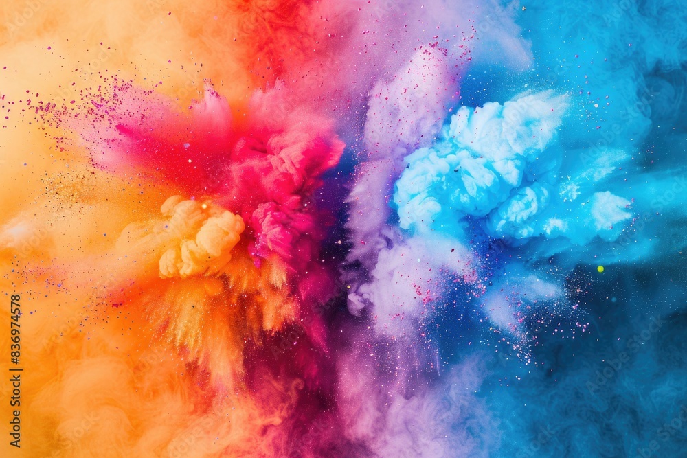 Fototapeta premium A vibrant explosion of colored powder fills the air with a burst of color and energy
