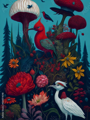 wallpaper, flores botánicas, arte fino, lujo, glamur, premium, profesional, diseño de interiores, interiorismo, diseño, diseño gráfico, buqué, flor, flor gigante, arte botánico, ilustración, aves