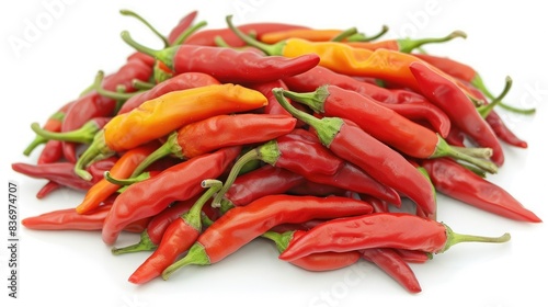 A bunch of chili peppers, red and hot peppers. Isolated on a white background