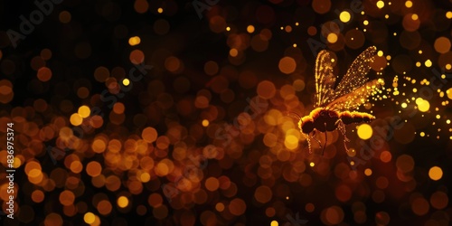 A bee flying through the air with lights in the background photo