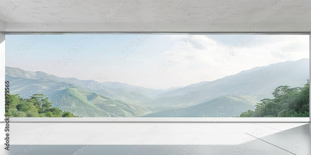 Fototapeta premium Panoramic Mountain View from Modern Room