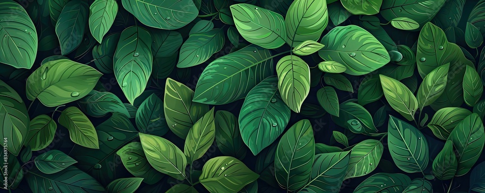 Vibrant green leaves pattern in a lush, natural setting with detailed textures and shades of foliage, perfect for nature and botanical themes. Vibrant green leaves pattern in a lush, natural setting with detailed textures and shades of foliage, perfect for nature and botanical themes.