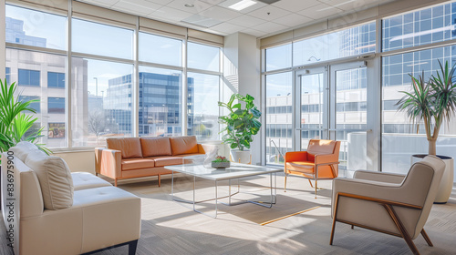 Bright Office Space with Large Windows and Modern Decor © Muhammad Irfan