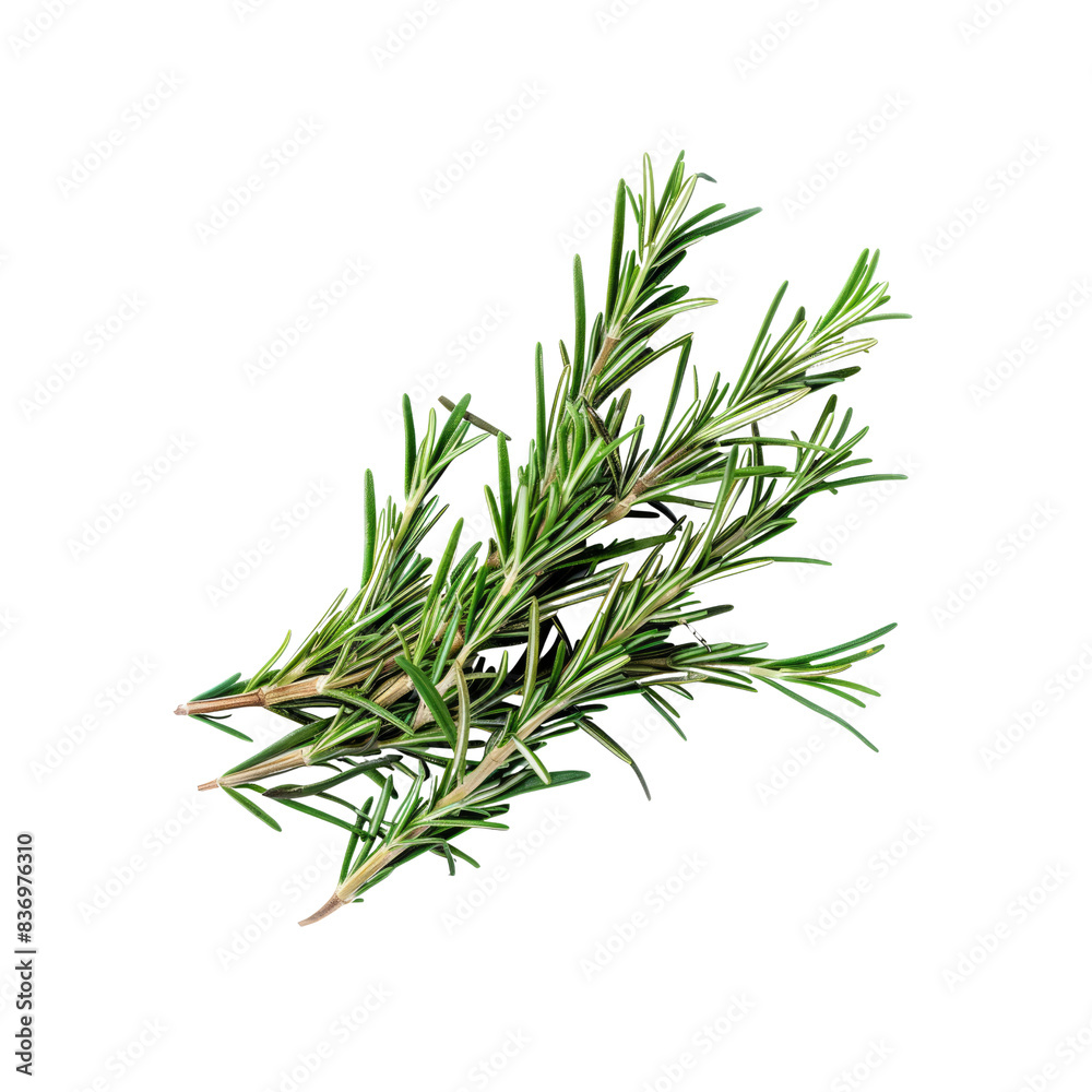Fototapeta premium Fresh Rosemary Sprigs Rest Against The Pristine White Backdrop, Their Aromatic Presence A Delight To The Senses