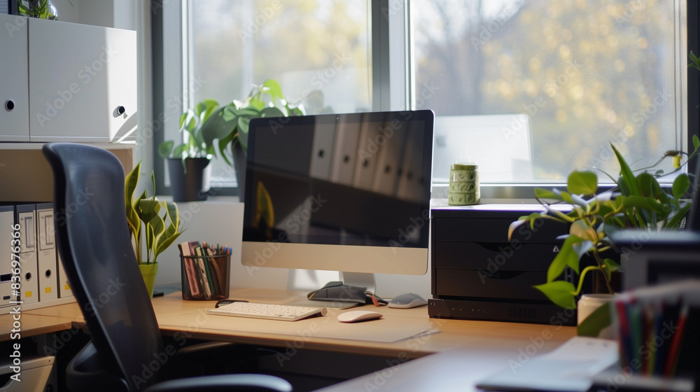 modern office setup at home near window modern office setup at home near window