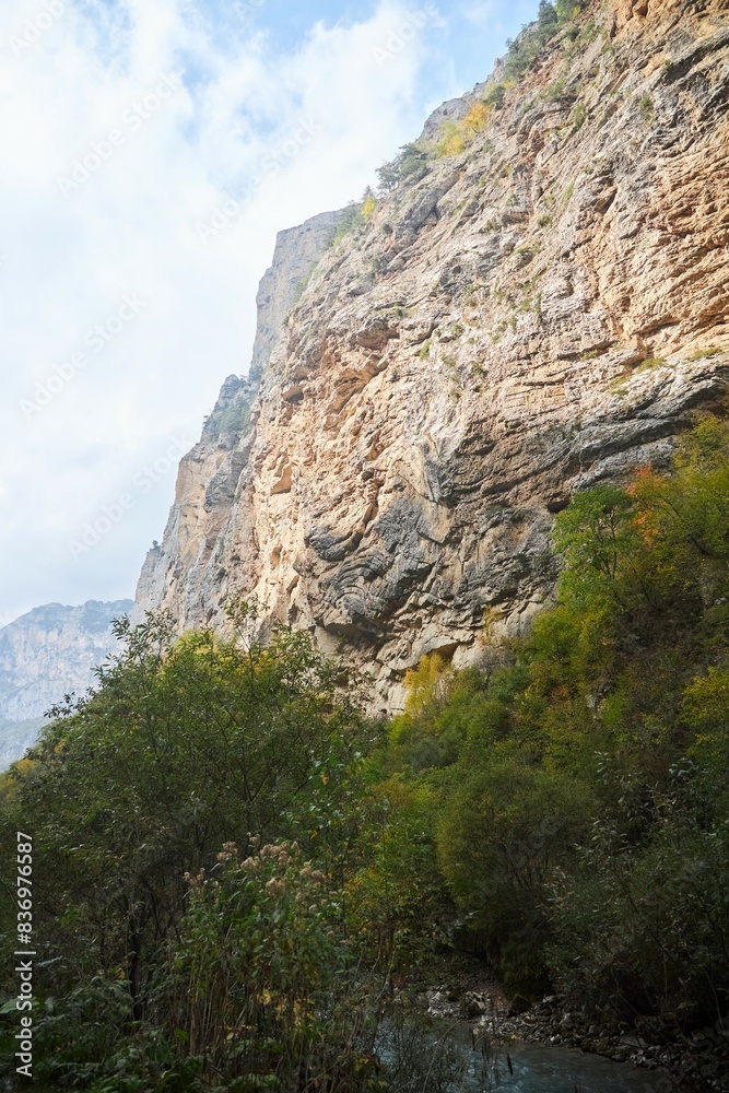 Fototapeta premium Beautiful natural landscape. The autumn season. Mountains covered with forest.
